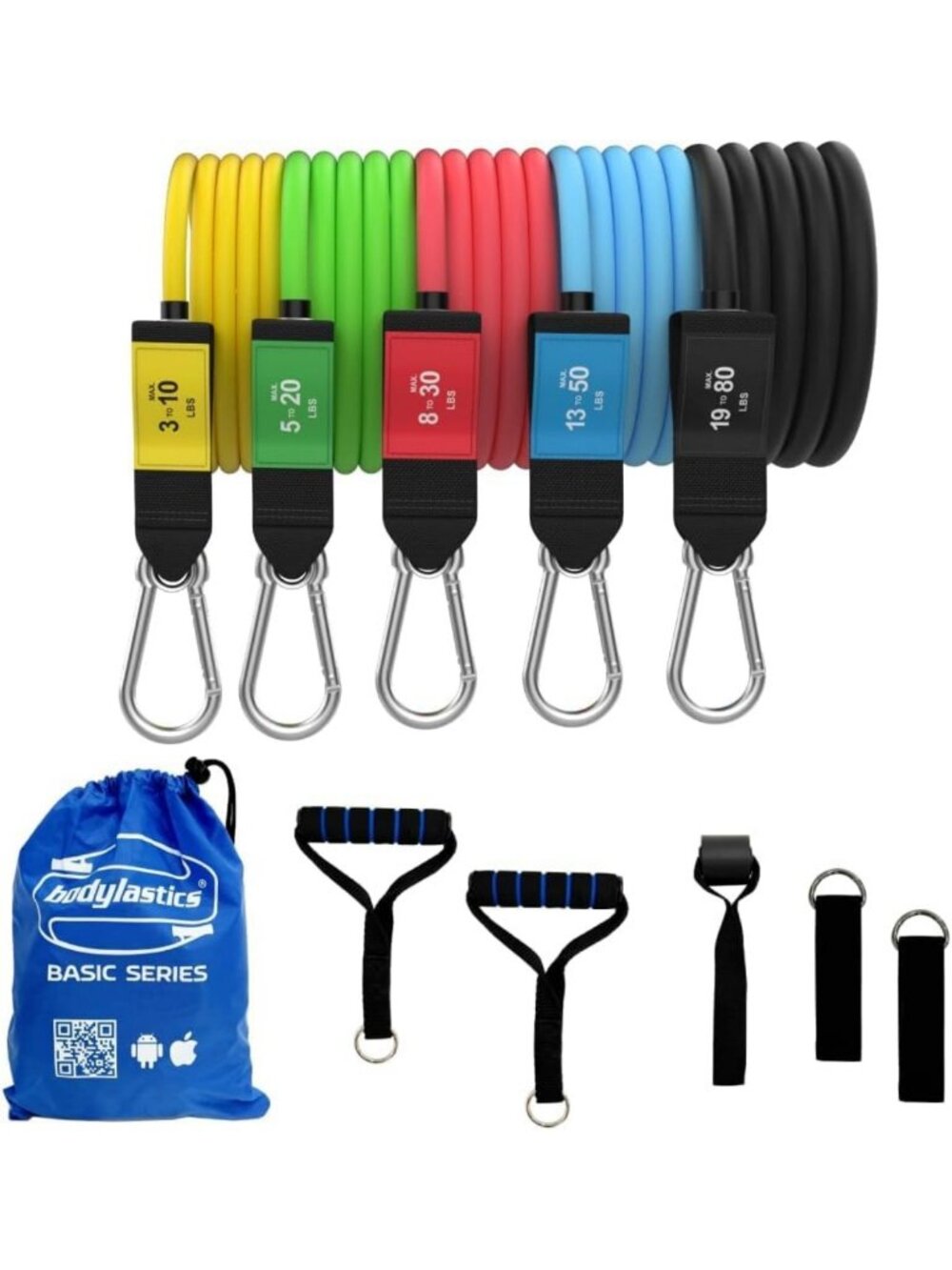 Premium Resistance Band Set with Snap Reduction Tech, Handles, Ankle Straps